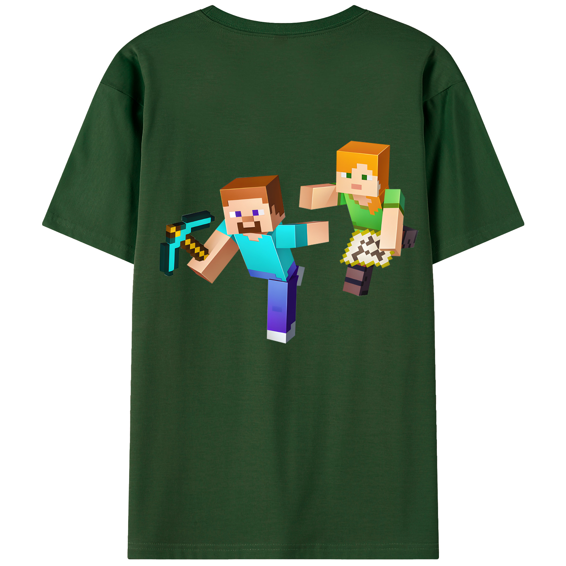 （画像用） マインクラフト ブロックの世界 Minecraft MC Block world 綿100％半袖Tシャツ（背面プリント）